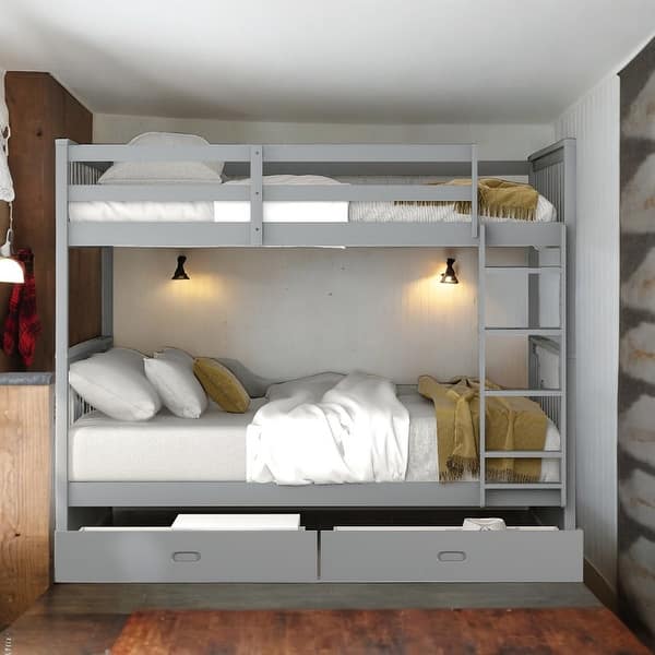 slide 2 of 15, Luxury Full-Over-Full Bunk Bed with Ladders and Two Storage Drawers, Maximized space, Solid Construction, Grey Grey