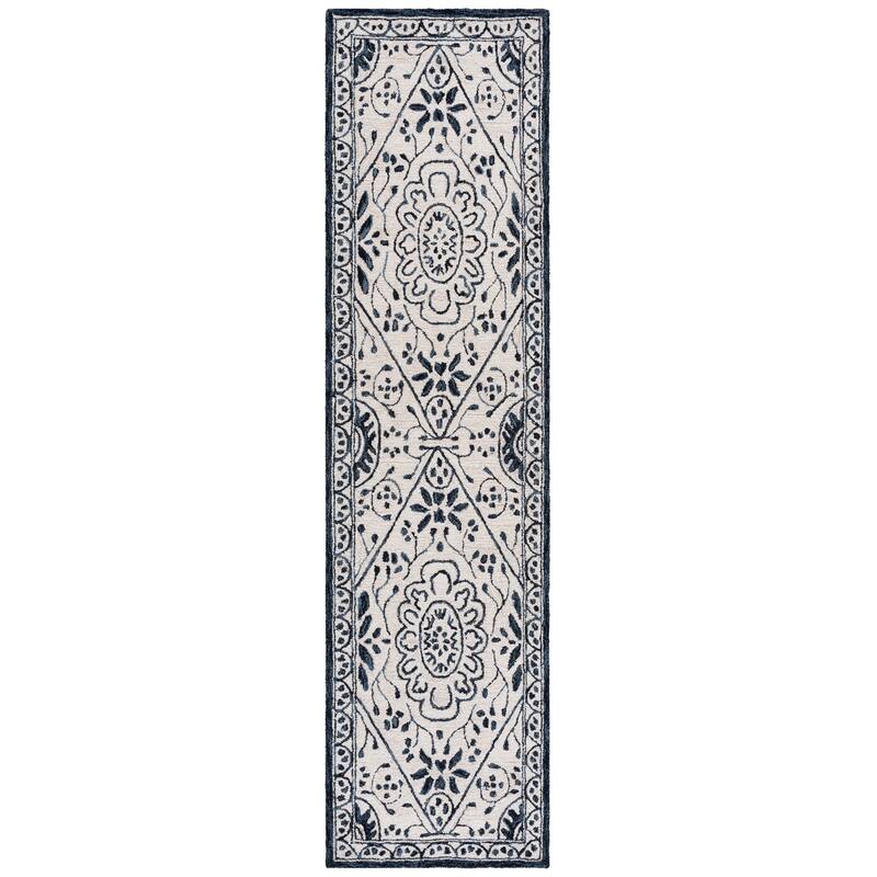 SAFAVIEH Handmade Metro Persefoni French Country Wool Rug - 2'3" x 9' Runner - Ivory/Navy