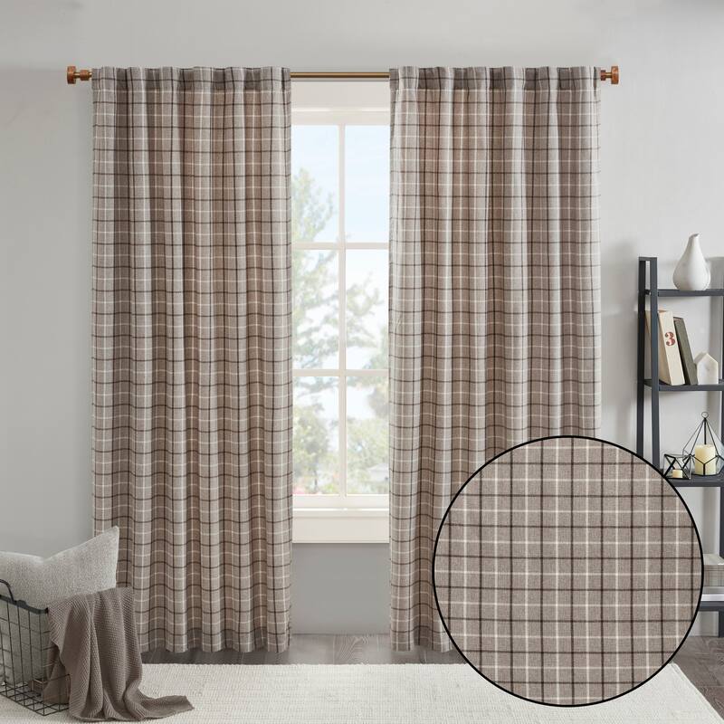 Plaid Rod Pocket and Back Tab Curtain Panel