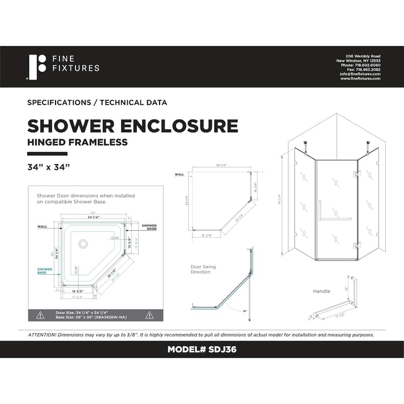 Neo Angle, Acrylic Shower Base with Compatible Glass Frameless Shower Enclosure