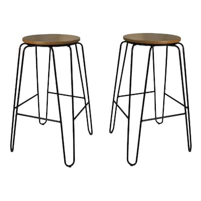 Set of 2 Brown and Black Backless Bar Stools 29"