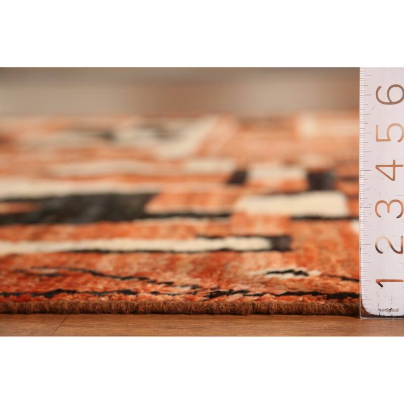 Geometric Moroccan Oriental Rug Hand-Knotted Orange Wool Carpet - 5'7" x 7'9"