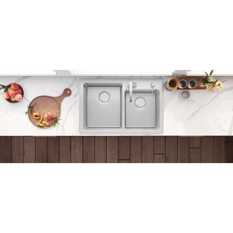 Ruvati 33 x 22 inch Drop-in Topmount Kitchen Sink 16 Gauge Stainless Steel 60/40 Double Bowl - RVM5166 - 8' x 11'