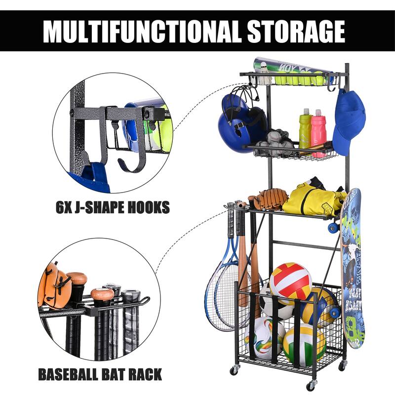 4 Tier Garage Storage Organizer for Sporting Goods Balls