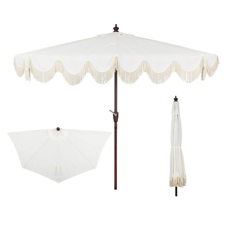 9ft Half Market Umbrella, Scalloped, Crank, Tilt, UV, by JONATHAN Y