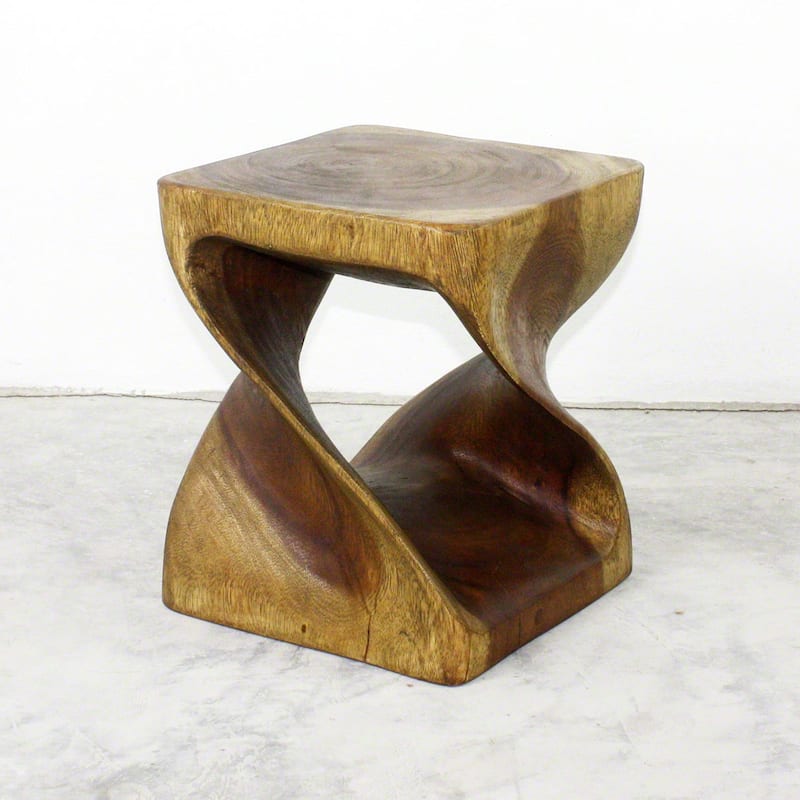 Haussmann® Original Wood Twist Stool 10 in SQ x 12 in High Antique Oak Oil - 10" x 10" x 12