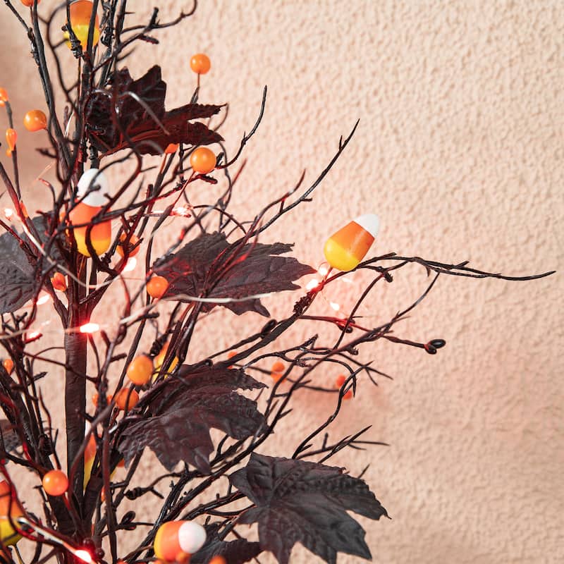 Glitzhome LED Lighted Halloween Candy Corn Berries Bats Table Tree