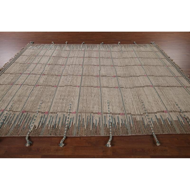 All-Over Moroccan Earth Tone Area Rug Hand-Knotted Wool Carpet - 7'11"x 10'7"