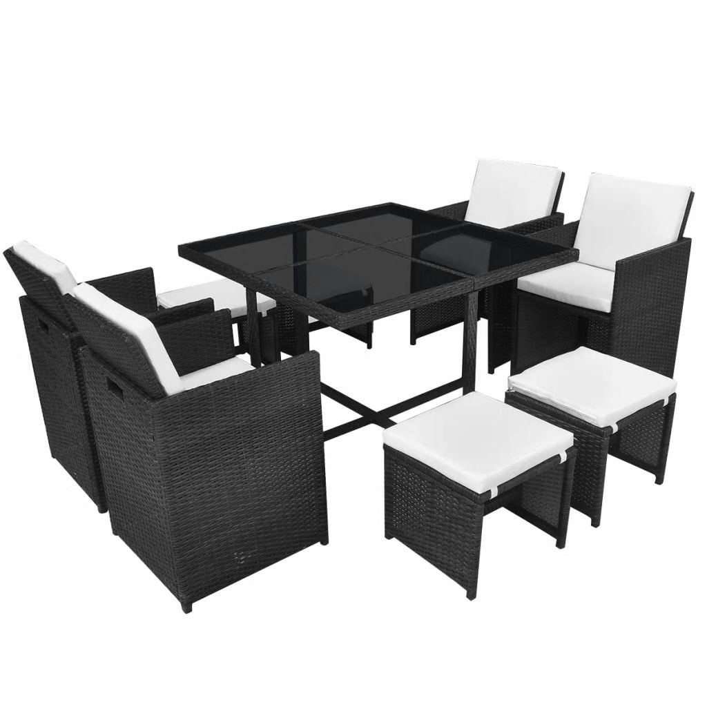 Vidaxl Outdoor Dining Set 21 Piece Wicker Black Garden Furniture Overstock 26236586