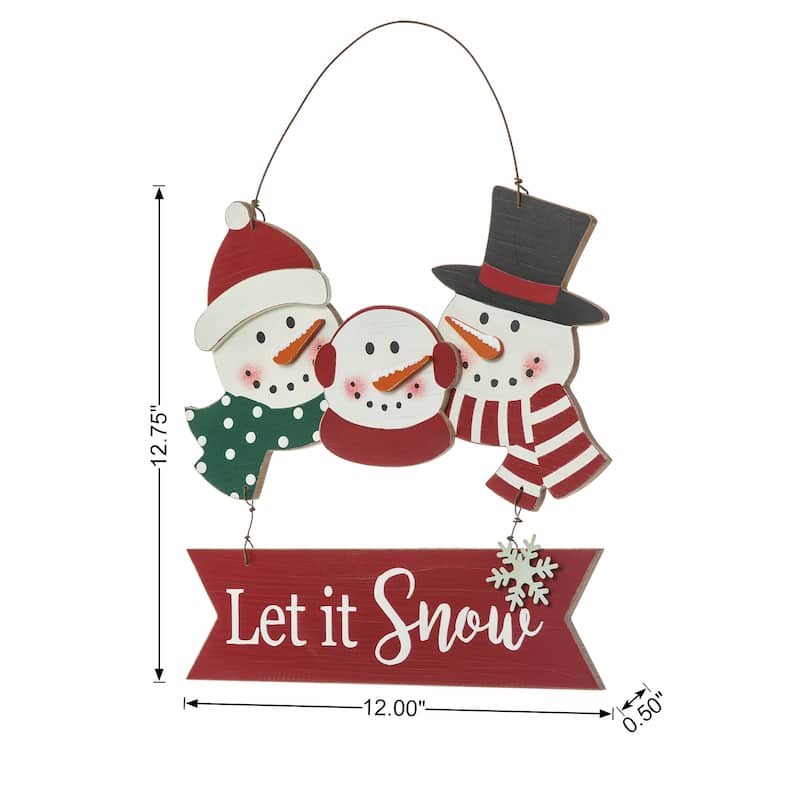 Glitzhome 12"H Wooden Christmas Snowman Family Wall Hanging Decor - 12.75"H