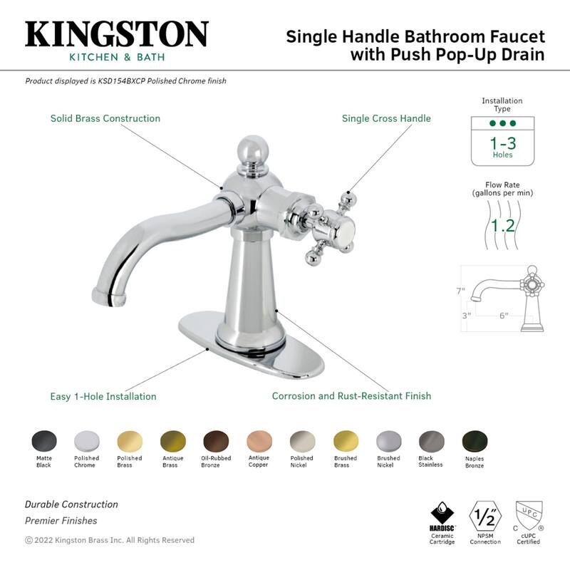 Nautical Single-Handle Bathroom Faucet with Push Pop-Up