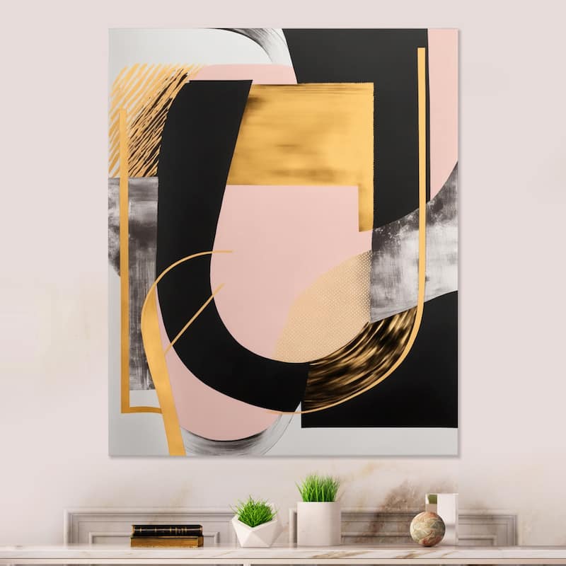 Designart 'Pink And Gold Art Deco I' Modern Canvas Wall Art - Bed Bath ...