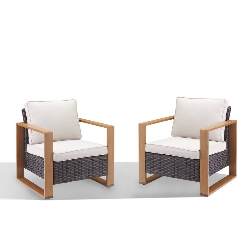 Gymojoy 2 Pieces PE Rattan Wicker Chairs with Cushion