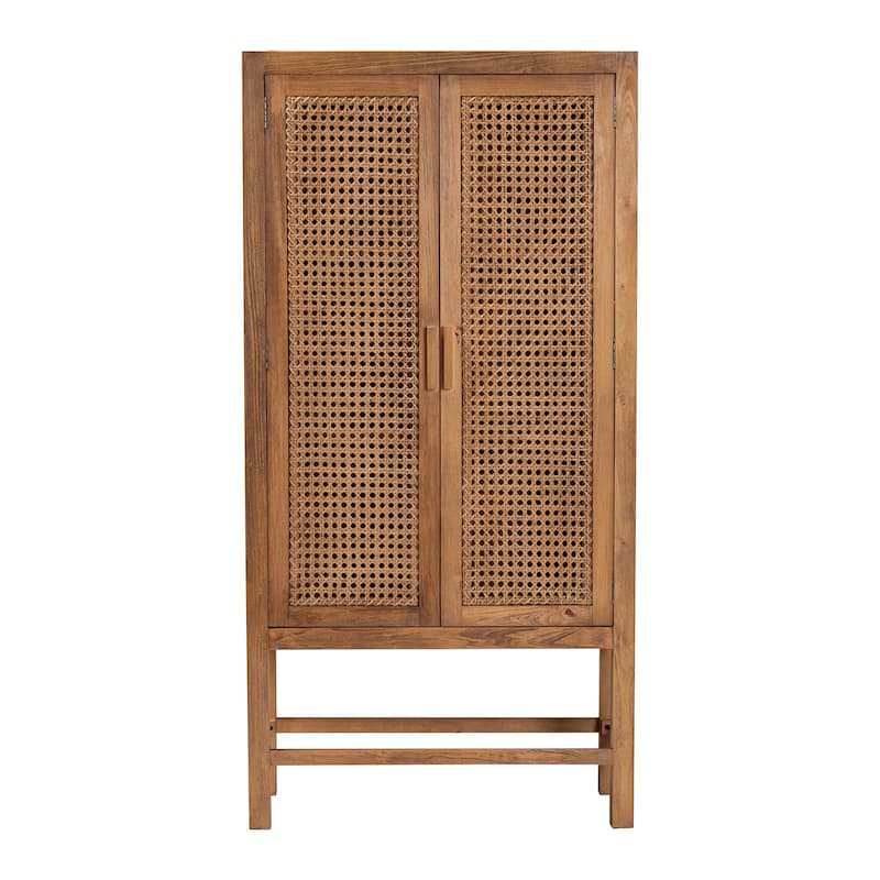 Sibu Bohemian Natural Rattan and Teak Wood Tall Cabinet