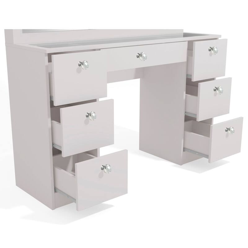 Boahaus Venus Modern Vanity, Glass Top, 07 Drawers - N/A