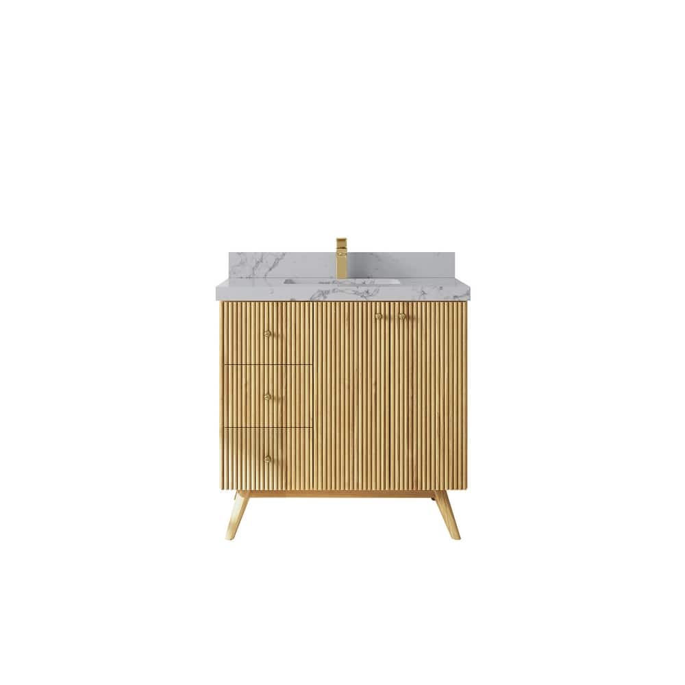 Willow Collections 36 in. W x 22 in. D Pasadena Solid Teak Center Sink Bathroom Vanity with Countertop