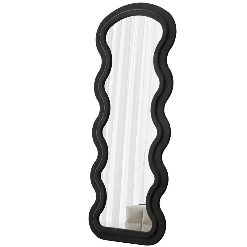 Flannel Full Length Wave Floor Mirror with Stand for Bedroom living room Hanging or Against The Wall - Black