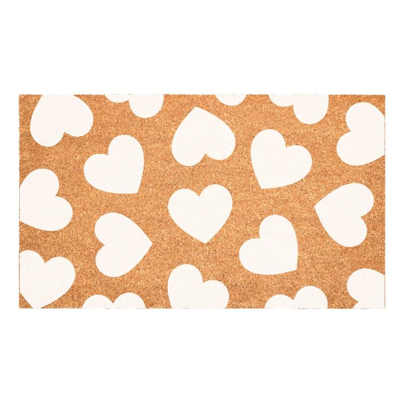 HomeRoots 24" X 36" Brown And White Hearts Outdoor Coir Door Mat - 24.00' X '36.00