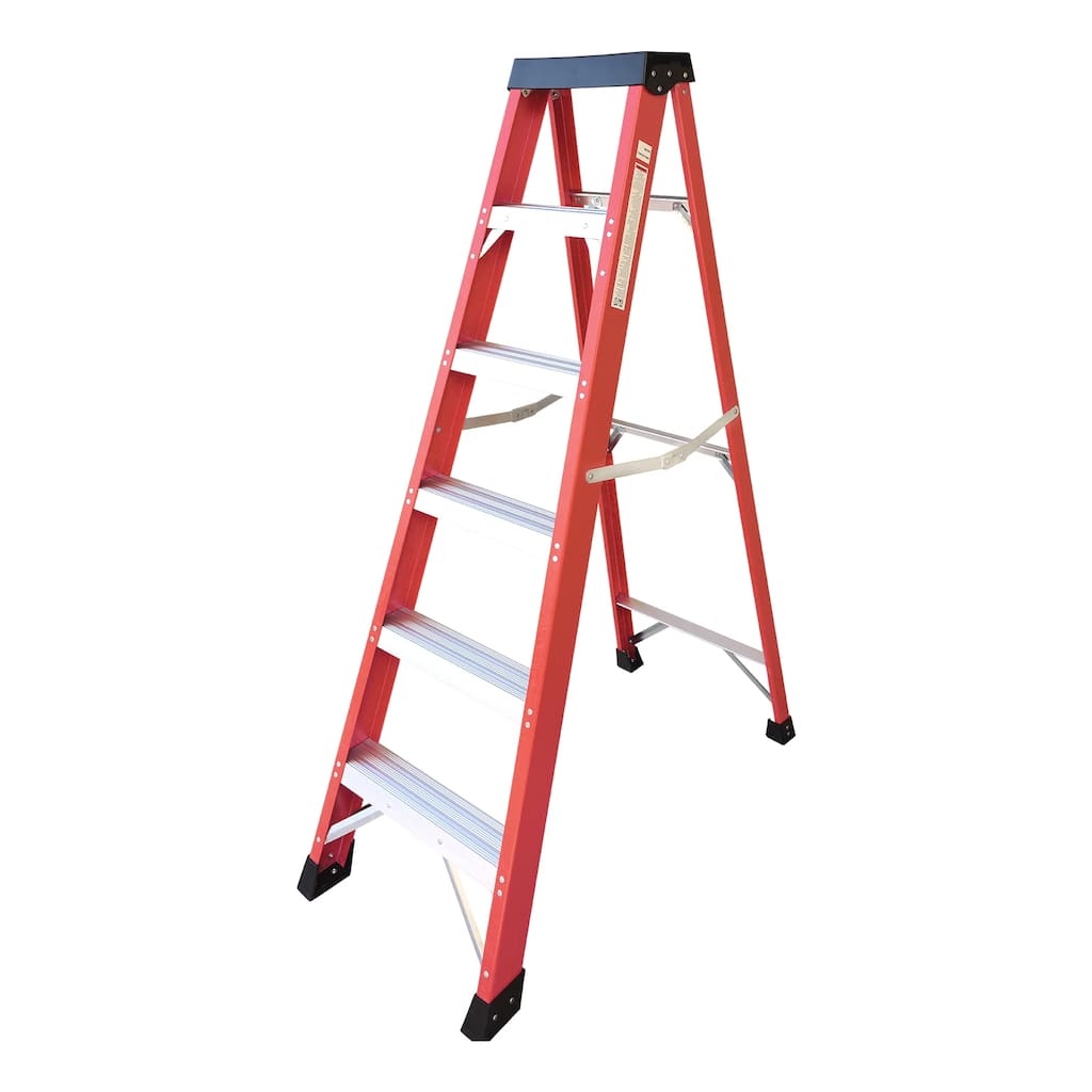 Anmytek Red Fiberglass Single Side Step Ladder Insulated Non Conductive Frame for Electrical Engineering and Home Maintenance