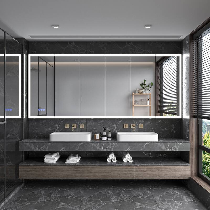 GDFStudio Elowen Aluminum Glass LED Medicine Cabinet with Anti-Fog Storage