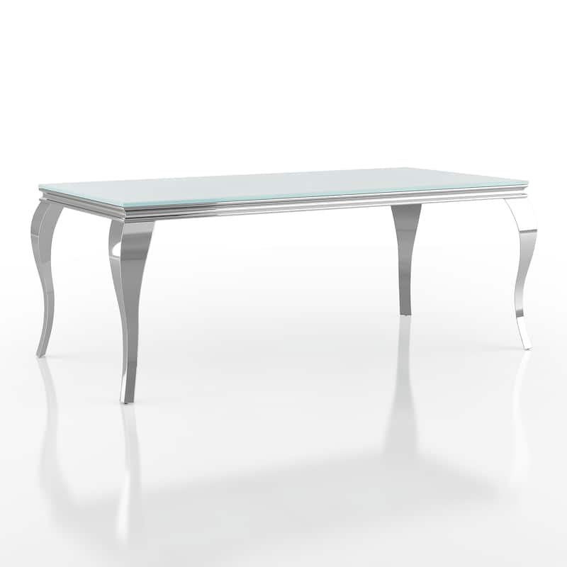 Furniture of America Pizo Glam 79-inch Chrome Leg Glass Top Dining Table