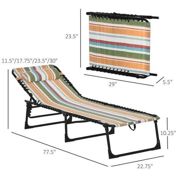 dimension image slide 1 of 3, Outsunny Folding Chaise Lounge Chair Portable Lightweight Reclining Garden Sun Lounger with 4-Position Adjustable Backrest