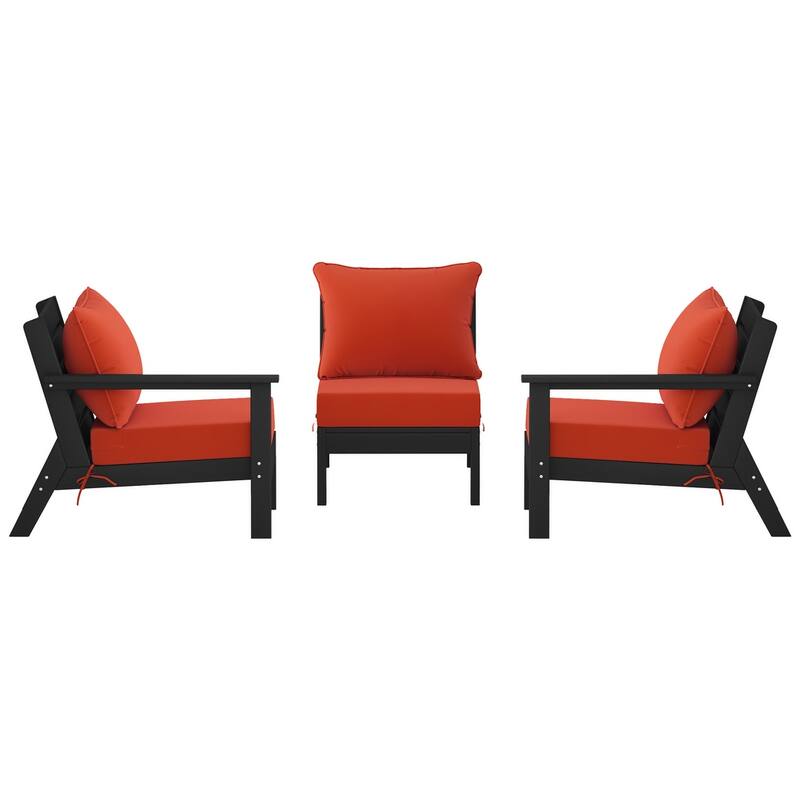 Birchwood All Weather HDPE Outdoor Patio Deep Seating Black Sofa With Cushions (3-Piece)