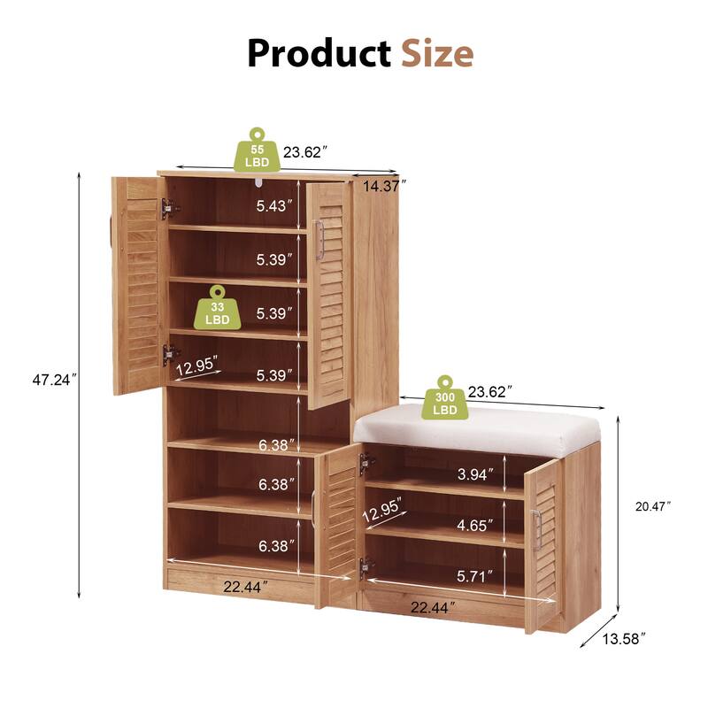 Wood Shoe Storage Cabinet with Bench and Adjustable Layer Board