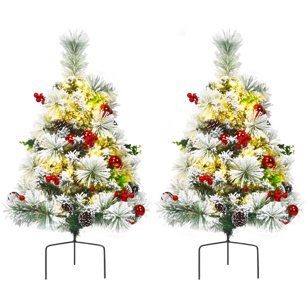 Gymax 2PCS Pre-Lit Snow Flocked Christmas Tree Pathway Xmas Tree w/ 8 - See Details