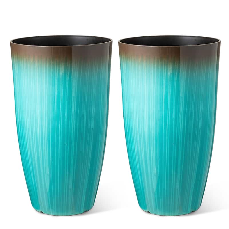 Glitzhome 23.5"H Set of 2 Oversized Gradient Blue Green Red Planter Tall Plastic Flower Pot