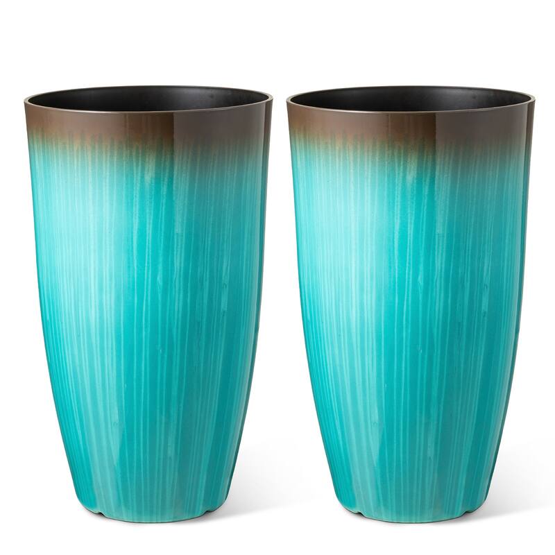 Glitzhome 23.5"H Set of 2 Oversized Gradient Blue or Green Planter Tall Plastic Flower Pot