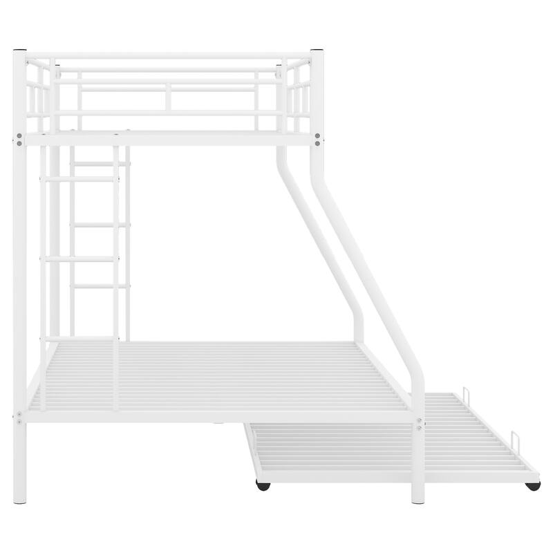 Twin Over Full Metal Bunk Bed with Twin Trundle Sturdy Steel Bunk Beds Frame with 2 Side Ladders, Twin Over Full Triple Bunkbed