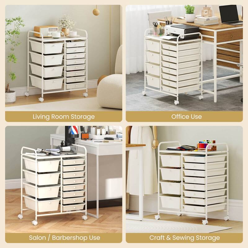 Costway 15 Drawer Rolling Storage Cart Tools Scrapbook Paper Office - See Details