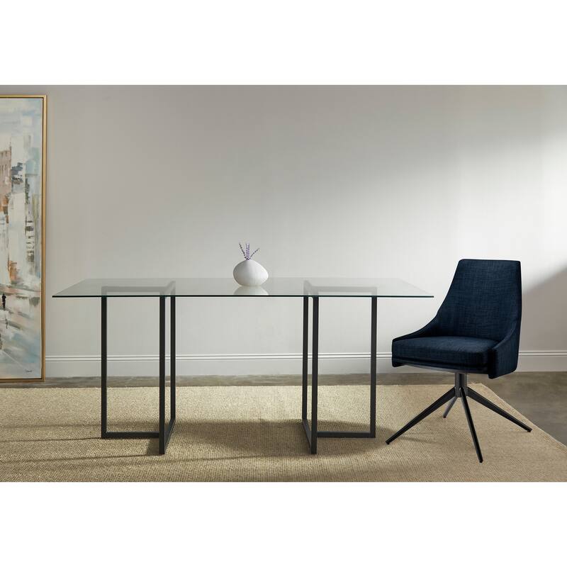 Signa Swivel Side Chair in Blue Fabric with Black Steel Base - Set of 1
