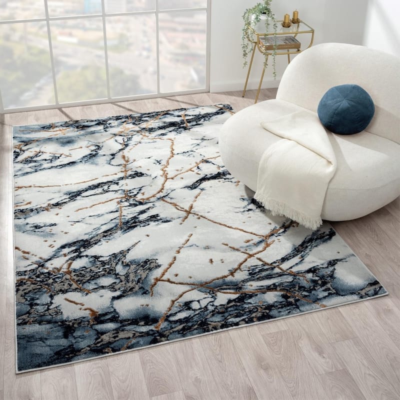 Luxe Weavers Marble Abstract Living Room Rug, Stain-Resistant Carpet - 6x9 - Blue