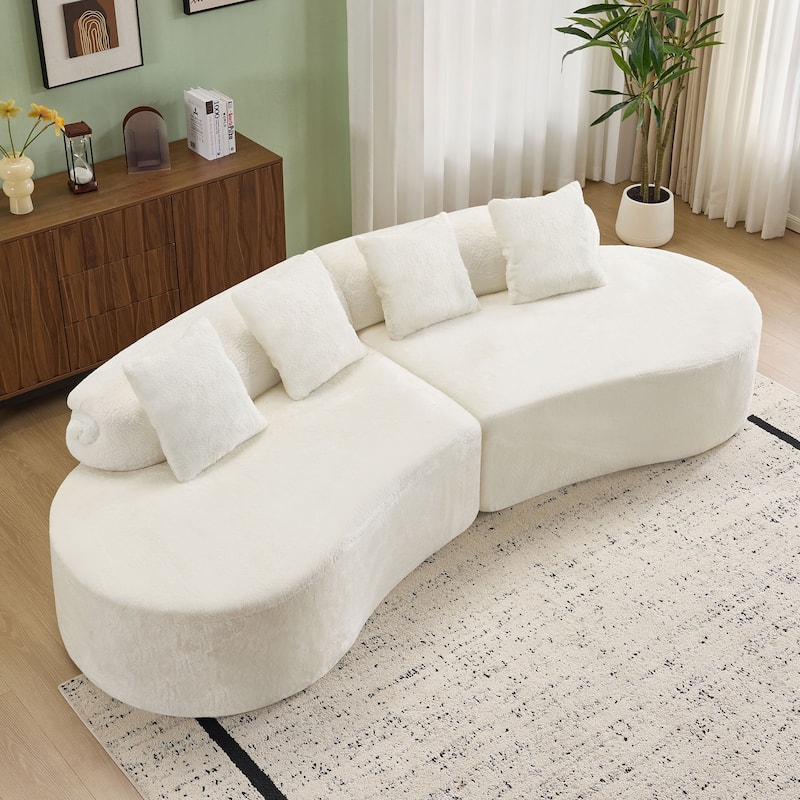 Modern And Simple Curved Flannelette Sofa.Creative Multi-Seater,With A Combination Of Pillows - White