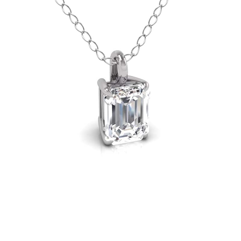 Marquee Lab Grown 3/4 Carat Emerald Solitaire Diamond Pendant in 14K White Gold