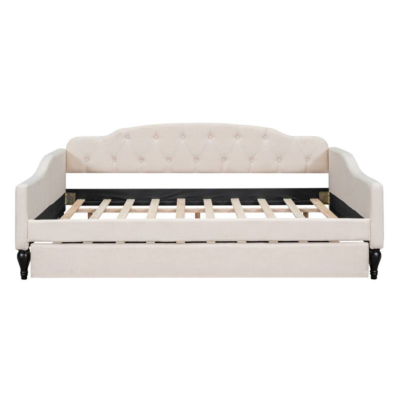 Multifunctional Design Full Size Upholstered Tufted Daybed with Twin Size Trundle for Bedroom