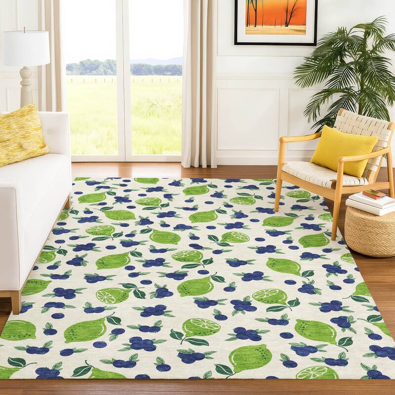 Machine Washable Indoor/ Outdoor Citrus Berry Chantille Rug