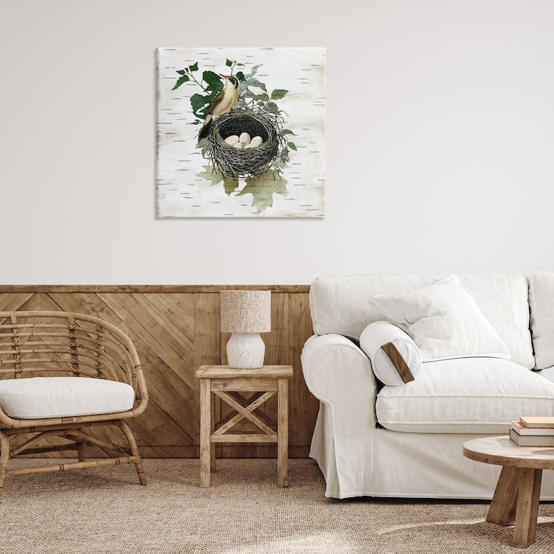 Stupell Vintage Bird Nest & Flora Canvas Wall Art Design By Susan Arnot