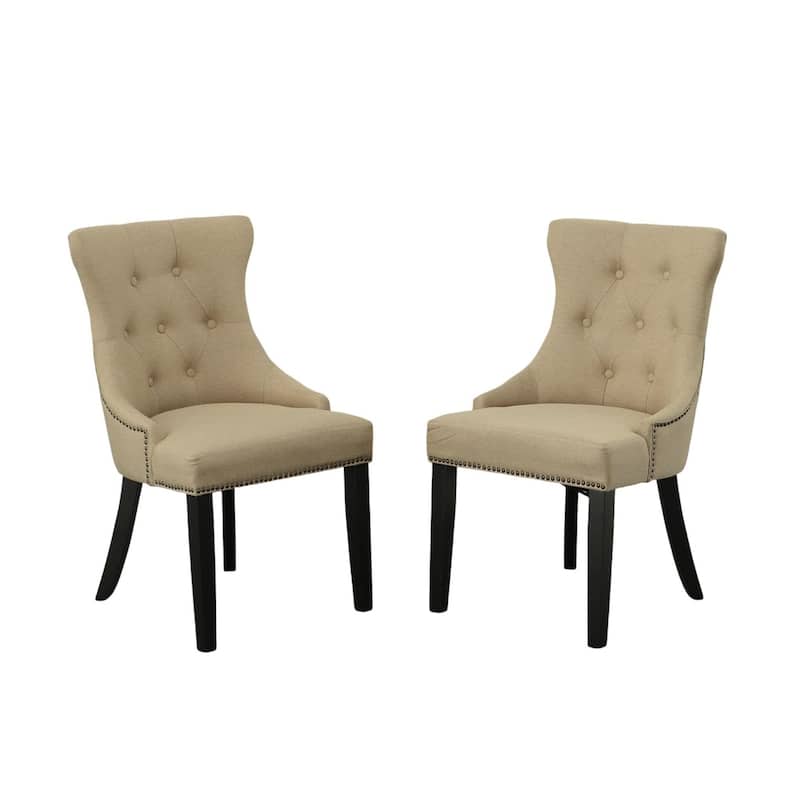 Armless Upholstered Tufted Back Dining Chair - 35" - Cream - Set of 2