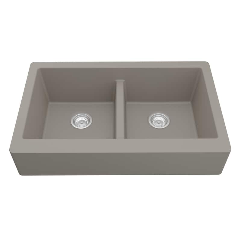 Karran Retrofit Farmhouse Quartz 34 in. Double Bowl 50/50 Sink Kit