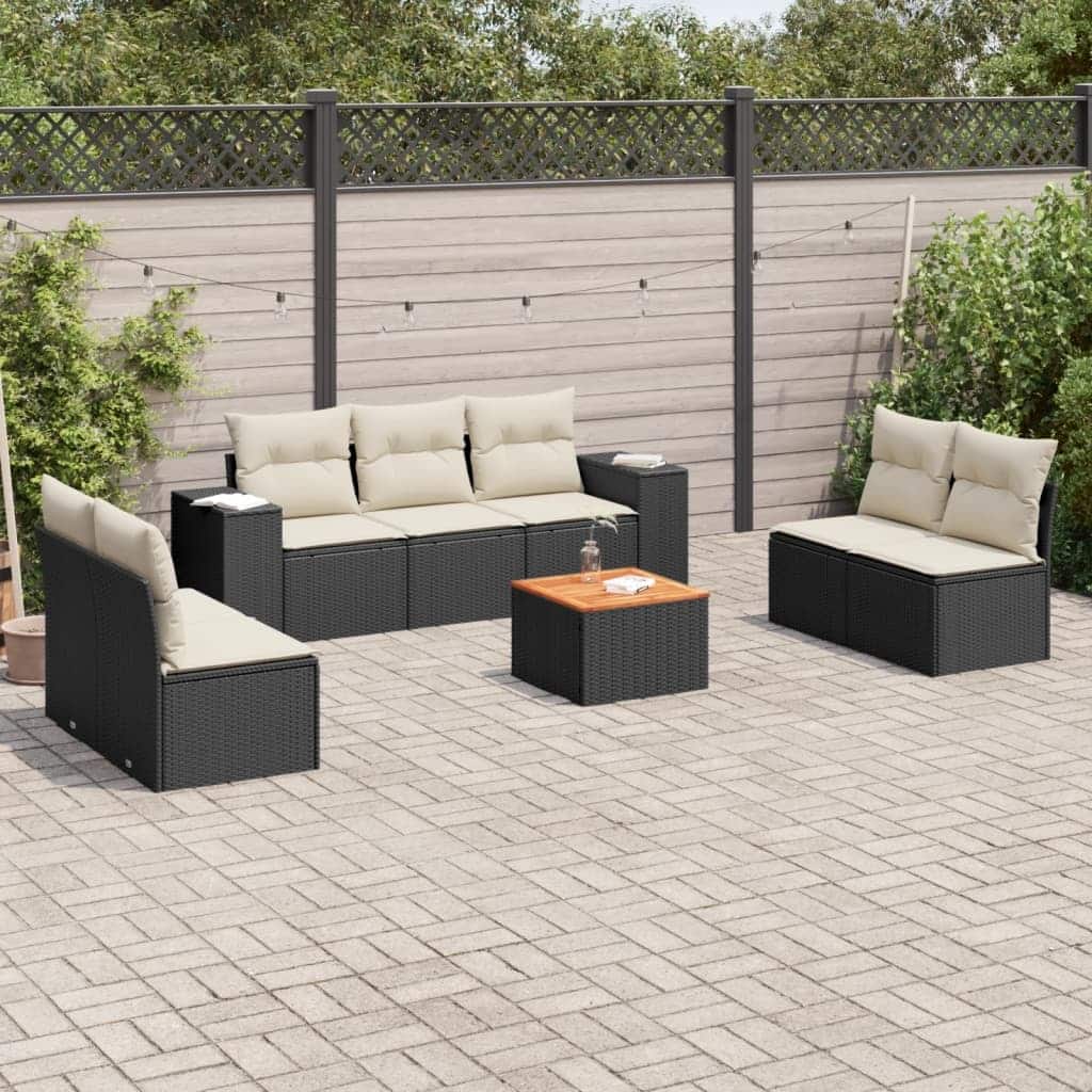 vidaXL Patio Sofa Set with Cushions Outdoor Furniture 8 Piece Poly Rattan - 21.7 x 21.7 x 14.6