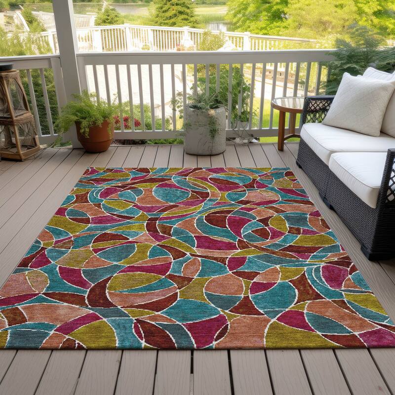 Machine Washable Indoor/Outdoor Casual Mosaic Chantille Rug - Merlot - 3' x 5'