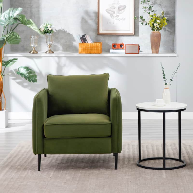 Accent Chair For Living Room, Velvet Comfy Single Sofa Chair Mid-Century Modern Armchair With 1 Pillow And Metal Legs