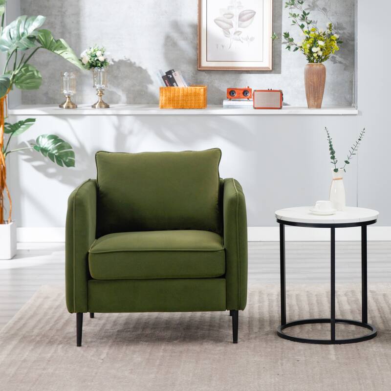 Accent Chair for Living Room, Velvet Comfy Single Sofa Chair Mid-Century Modern Armchair with 1 Pillow and Metal Legs