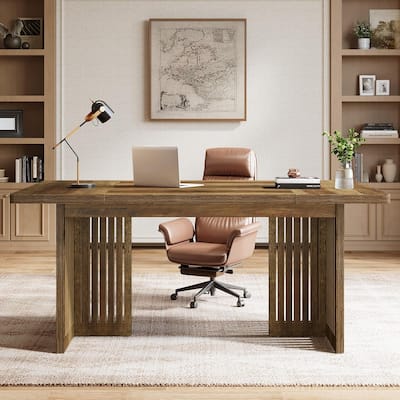 63-Inch Large Executive Desk, Mid-Century Modern Study Writing Table
