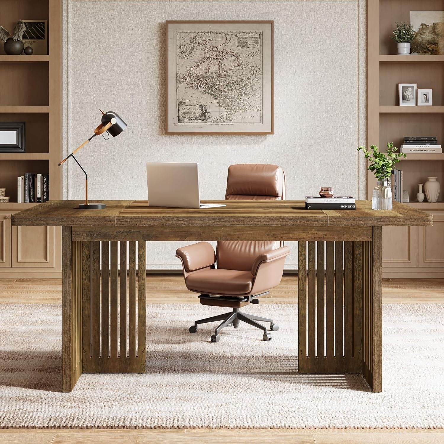 63 Inch Large Executive Desk Mid Century Modern Study Writing Table