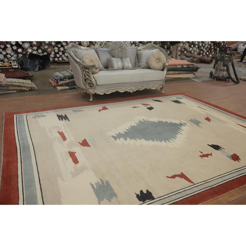 Geometric Gabbeh Vegetable Dye Area Rug Handmade Wool Carpet - 11' 10'' X 9' 0''