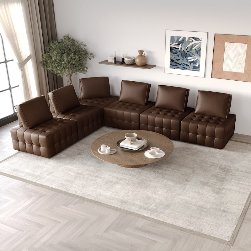 CraftPorch 6-Piece Elegance Button-Tufted PU Upholstered